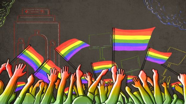Illustration from BBC news article, What it means to be gay in rural India