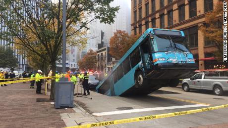 The Port Authority bus that fell in a sinkhole in downtown Pittsburgh.