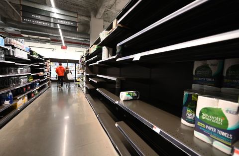 Empty shelves in a grocery store