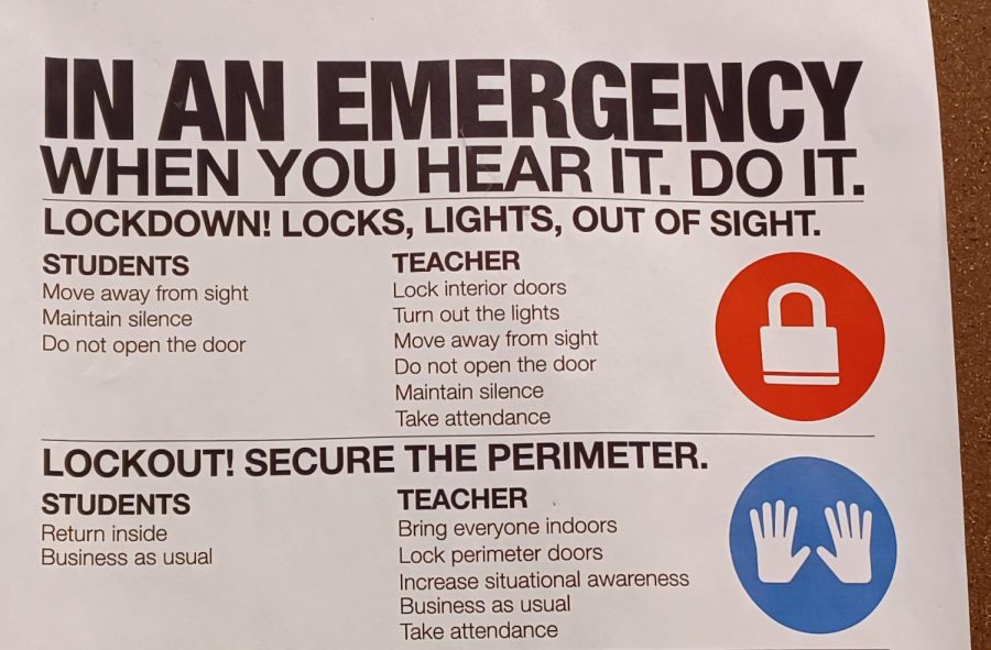 Emergency posters found in many classrooms across North Allegheny help students prepare in case of a crisis, such as an active shooter situation.