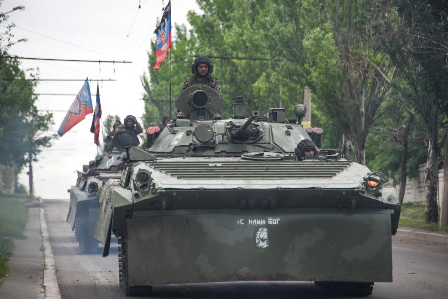 A Russian-backed rebel armored fighting vehicle seen near Donetsk in Eastern Ukraine.