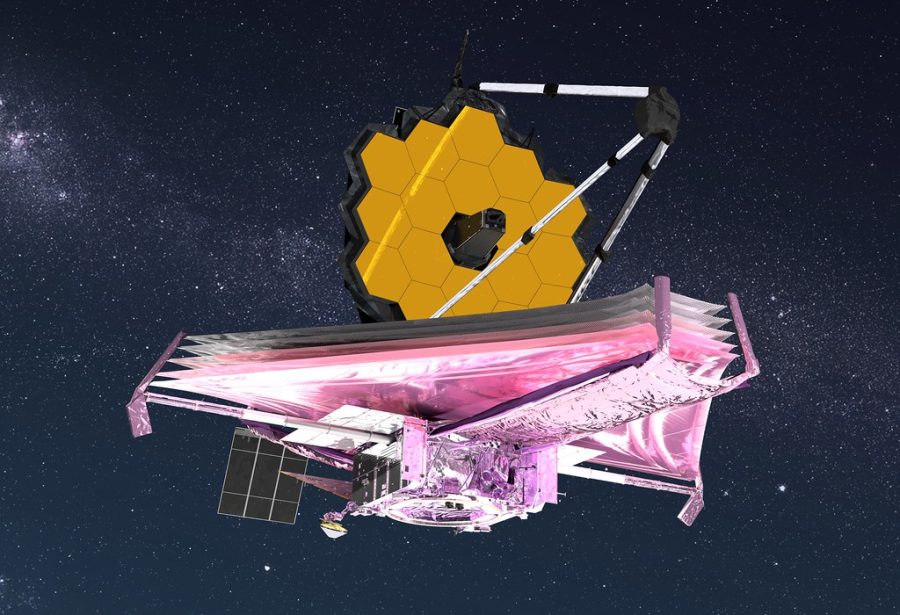 A CG image of the JWST after successful deployment.  The telescope is expected to give scientists an unprecedented look at the cosmos.