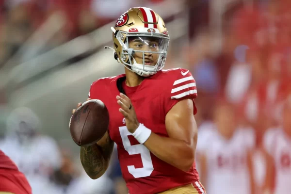 Trey Lance prepares to throw the ball in one of his few games with the 49ers.